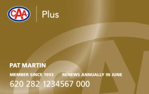 CAA Plus membership card